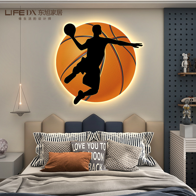 nba篮球男孩儿童房装饰画卧室床头发光led灯画客厅背景墙挂画玄关