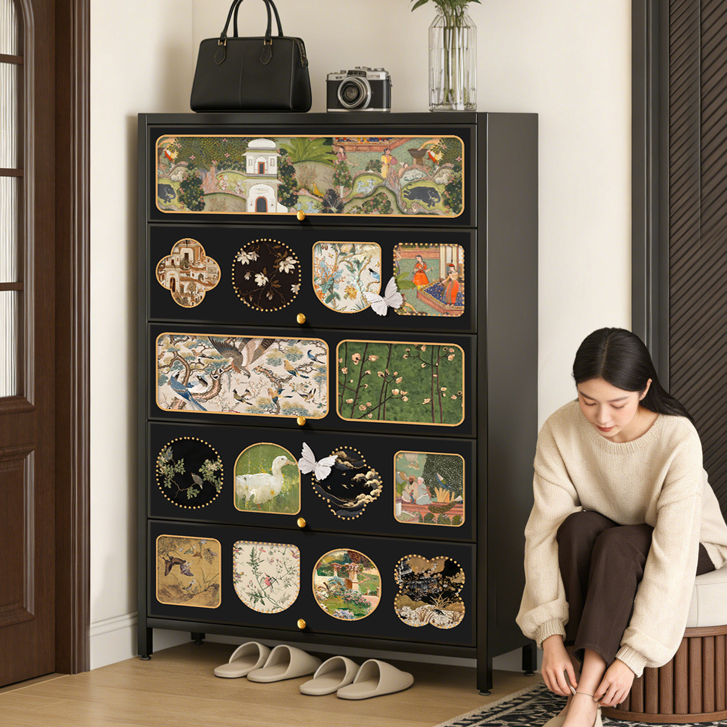 中古风鞋柜家用门口钢制收纳柜一体靠墙入户玄关储物柜大容量多层,住宅家具,鞋柜,淘宝优惠券,粉丝福利购,淘宝优惠卷