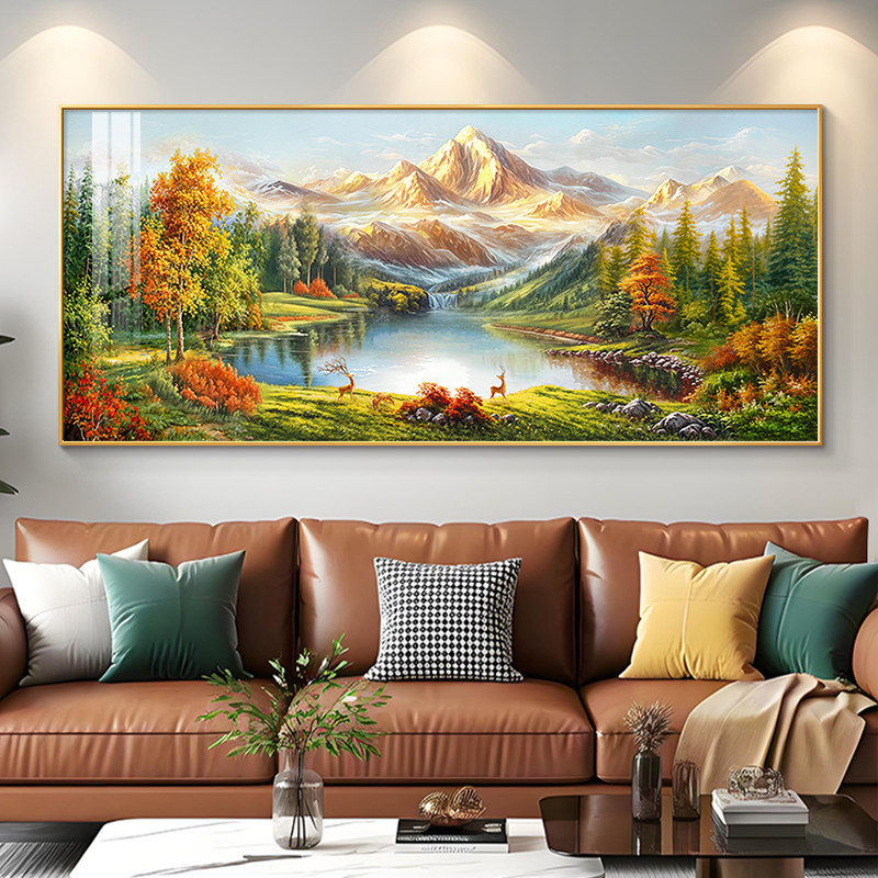 日照金山客厅装饰画轻奢高级感沙发背景墙挂画聚宝盆西墙聚财壁画