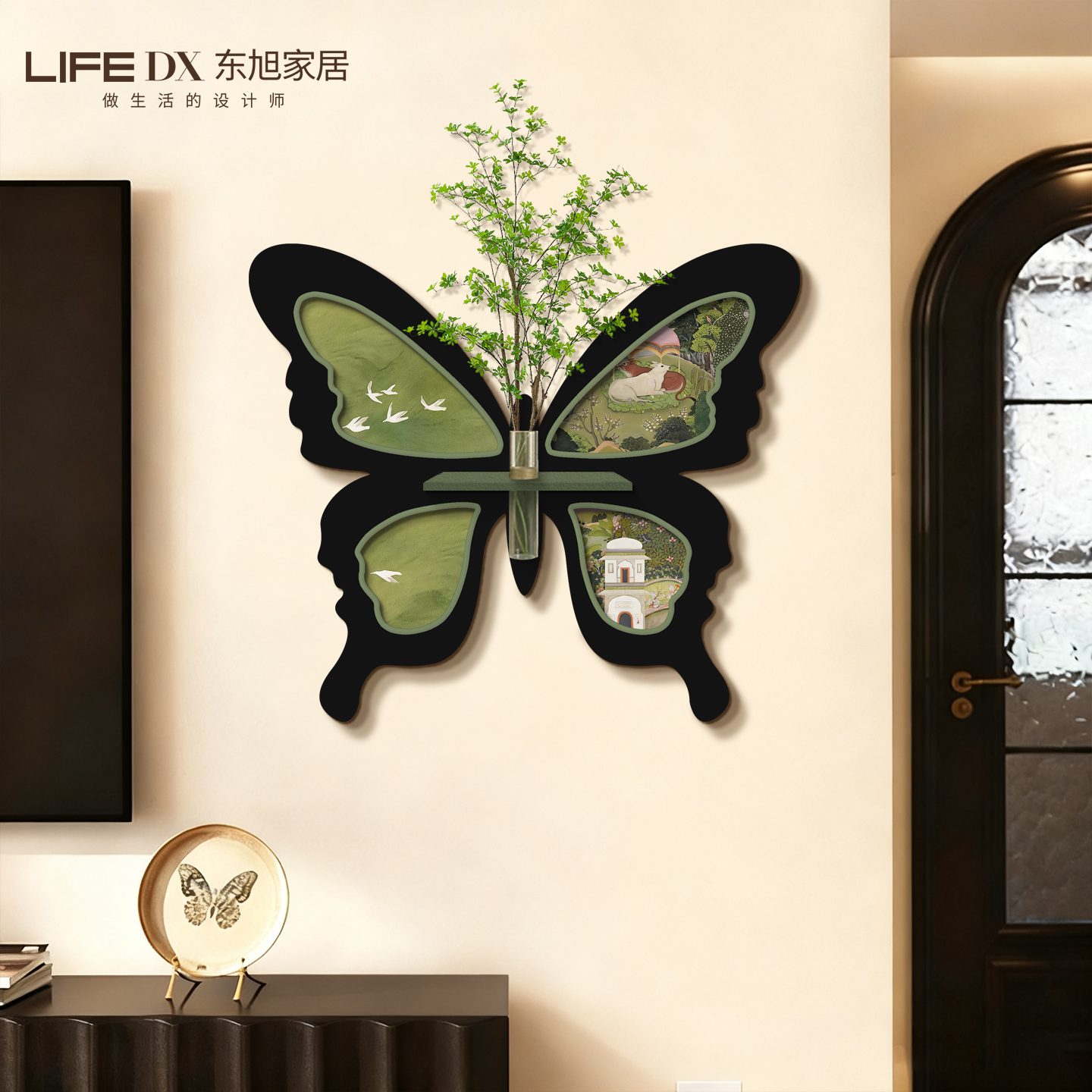 法式中古风蝴蝶客厅装饰画水培绿植挂画餐厅立体砂岩艺术壁画玄关图片
