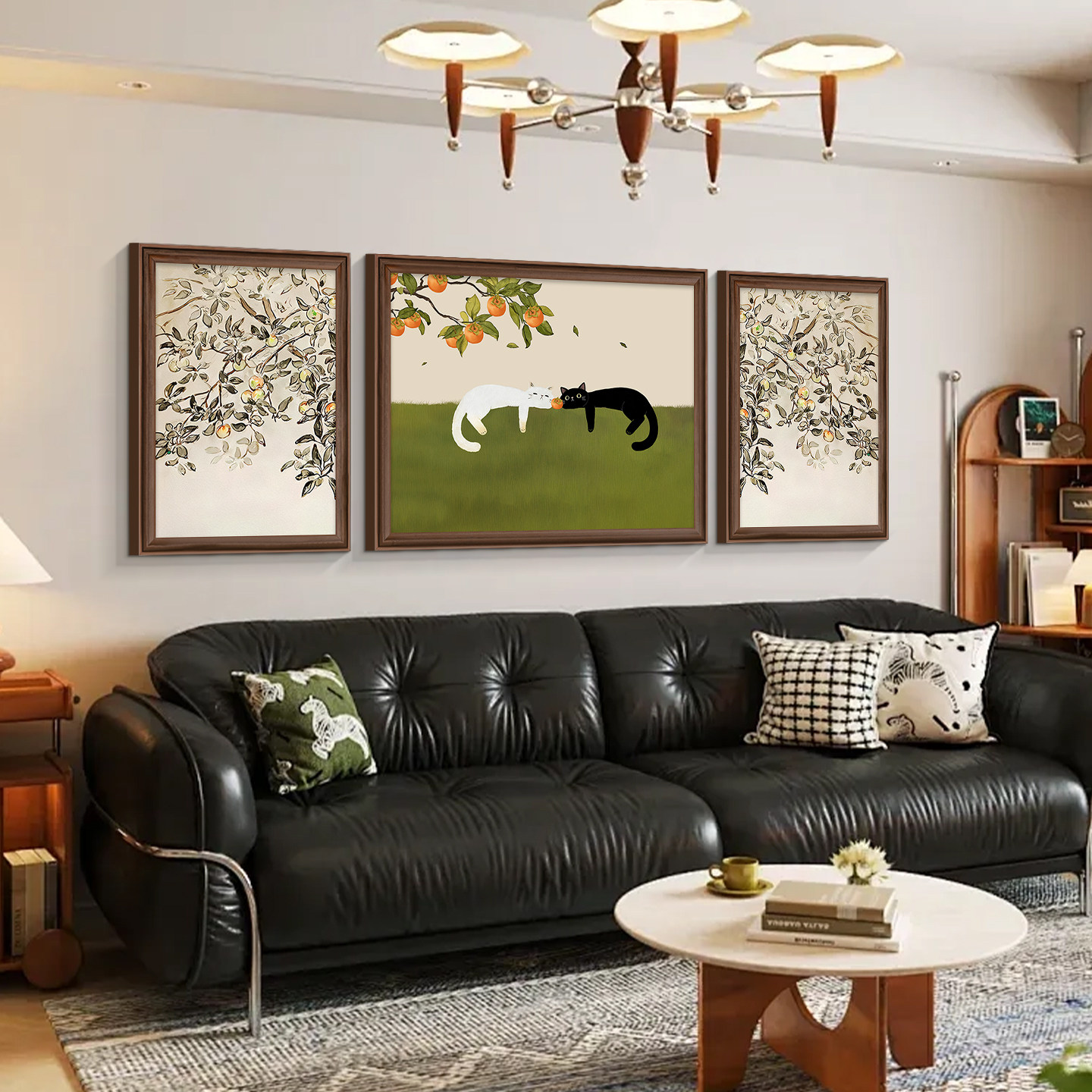 中古风客厅装饰画法式复古沙发背景墙挂画高级感猫咪三联壁画,家居饰品,现代装饰画,淘宝优惠券,粉丝福利购,淘宝优惠卷