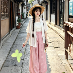 原创汉服女晋襦半臂晋制交领短袖宋制口袋灯笼裤日常百搭夏