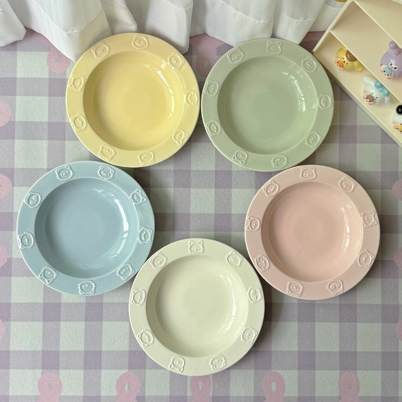 韩国ins多巴胺小盘子陶瓷猫碗可爱浮雕水果点心甜品碟子家用微瑕