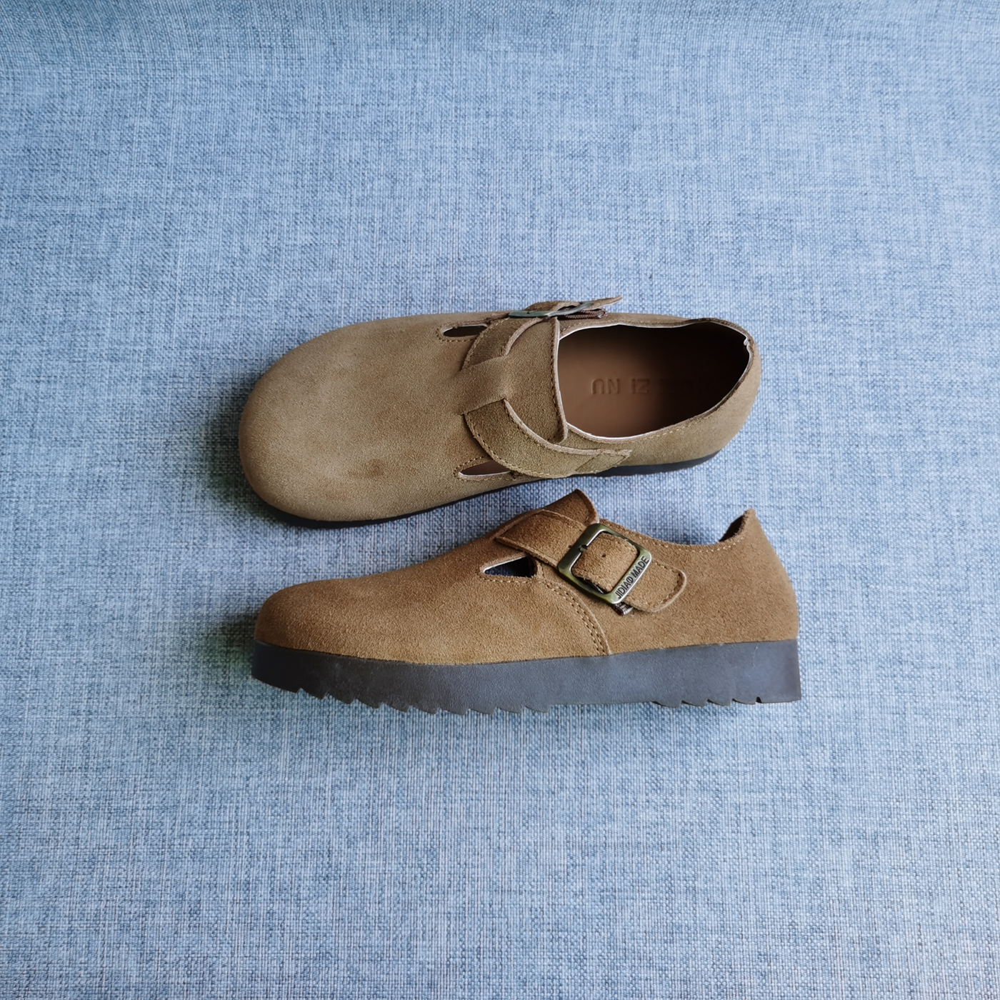 勃肯鞋女秋季新品真皮透气一脚蹬乐福鞋复古百搭牛皮宽楦时尚单鞋