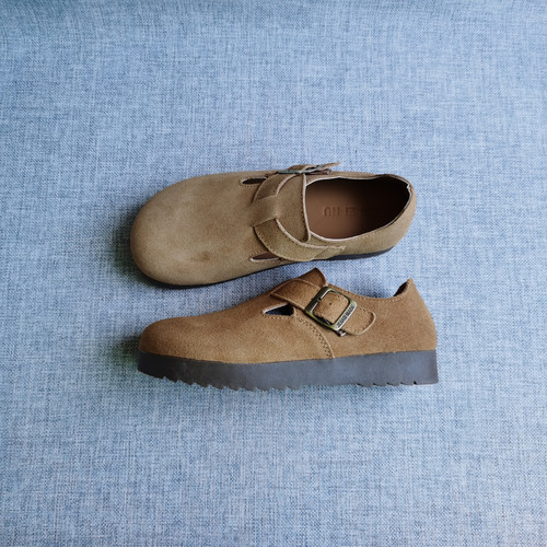 勃肯鞋女秋季新品真皮透气一脚蹬乐福鞋复古百搭牛皮宽楦时尚单鞋