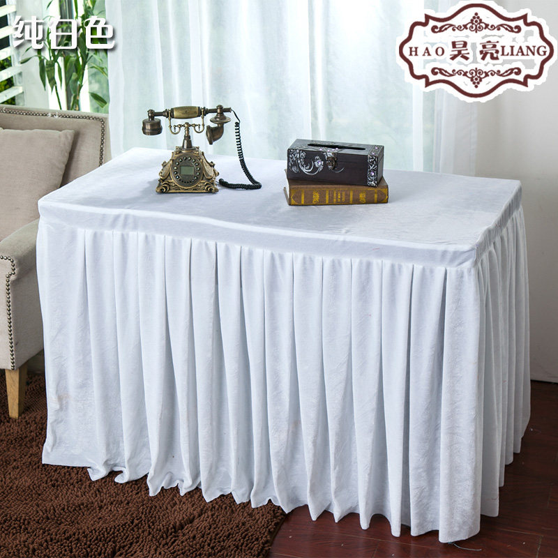 定做会议桌布办公台裙红色丝绒长条桌套罩签到活动展台布冷餐桌裙