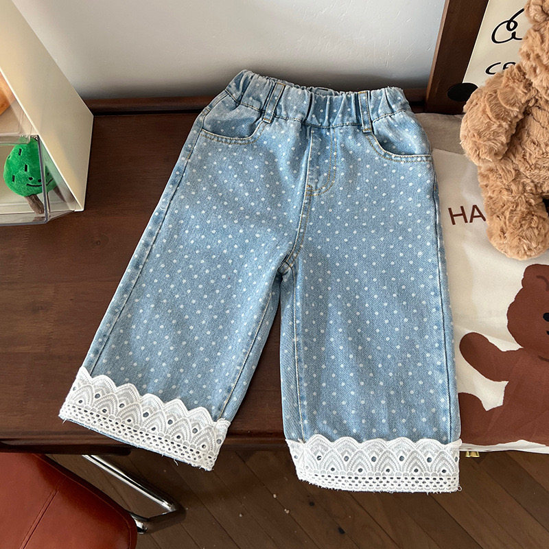 女童裤子中小童2025年秋季新款韩版休闲波点蕾丝花边宽松牛仔裤,童装/婴儿装/亲子装,儿童牛仔裤,淘宝优惠券,粉丝福利购,淘宝优惠卷