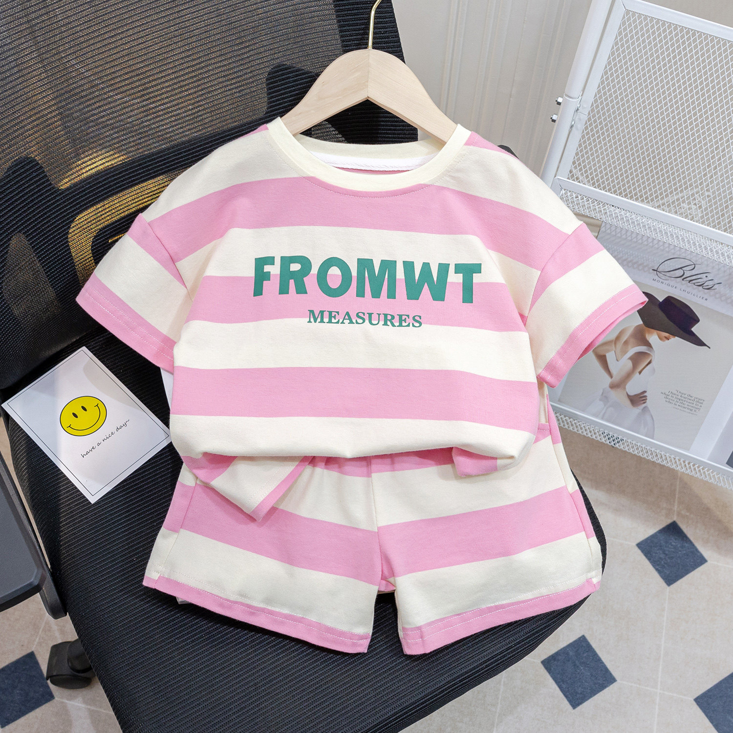 儿童套装女童新款2025夏季时尚休闲条纹短袖T恤宝宝纯棉薄款短裤