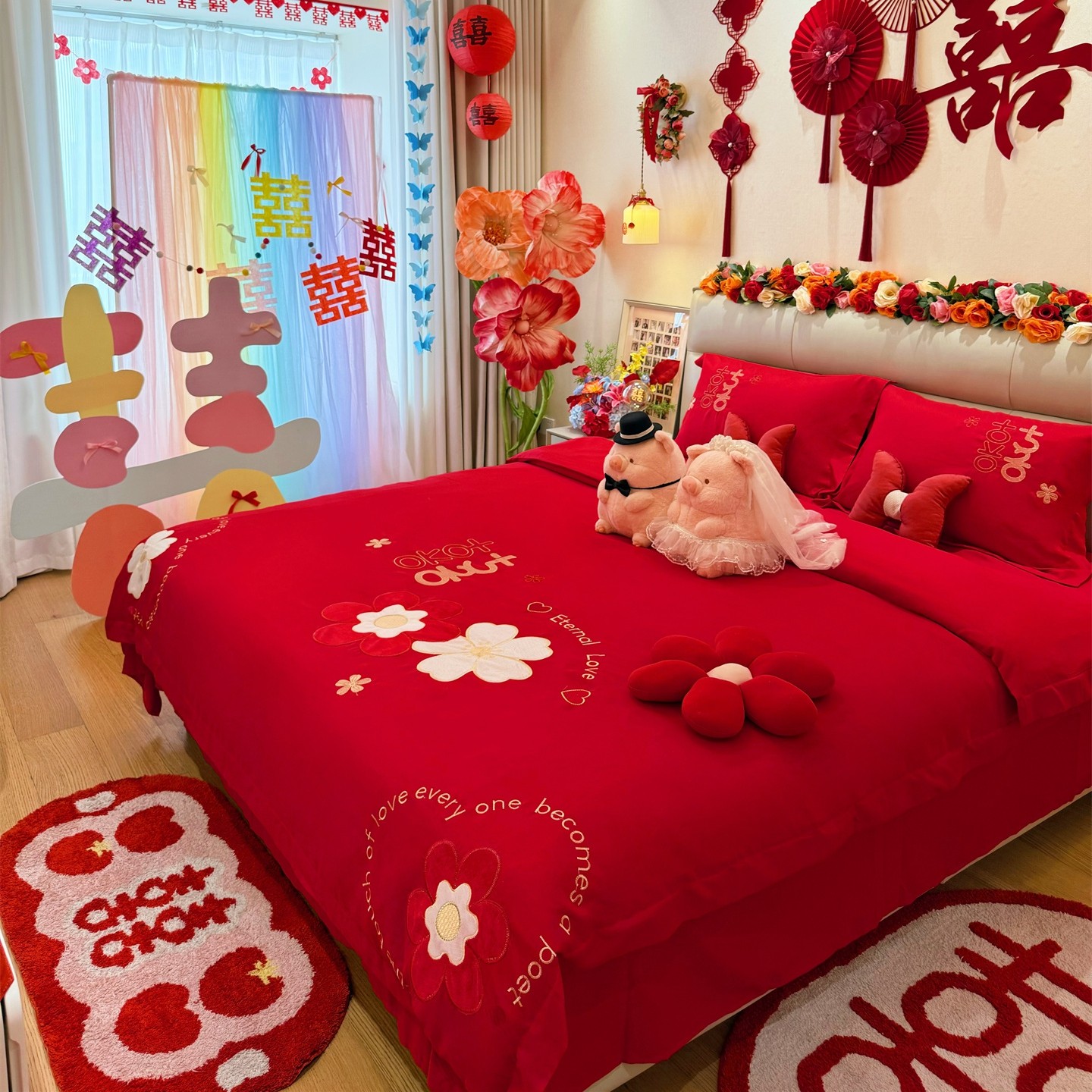 高档中式结婚四件套婚庆红色纯棉喜被套全棉婚房陪嫁新婚床上用品,床上用品,婚庆床品套件,淘宝优惠券,粉丝福利购,淘宝优惠卷