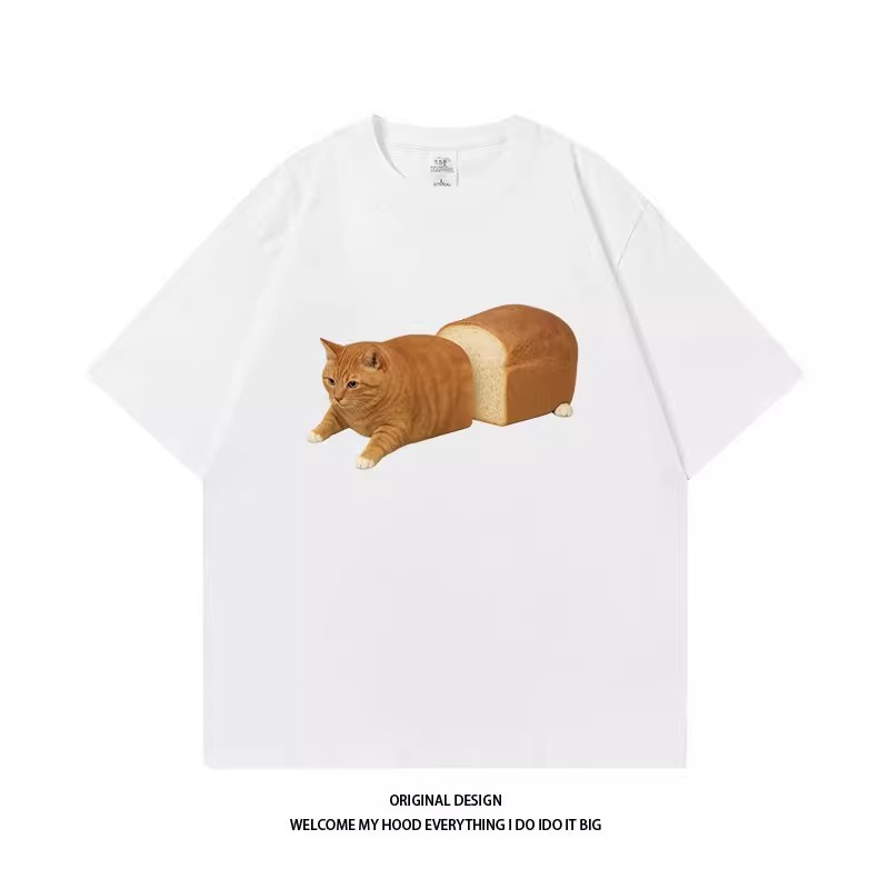 夏季卡通猫咪印花宽松短袖T恤