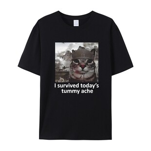I Survived Today's Tummy Ache短袖T恤男女搞笑猫梗夏季定制上衣