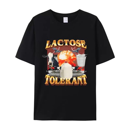 lactose tolerant短袖T恤奶牛乳糖耐受搞笑恶搞卡通动漫男女涂sin