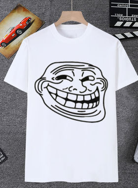 trollface表情包短袖男t恤女coolface恶搞巨魔脸邪恶微笑衣服学生