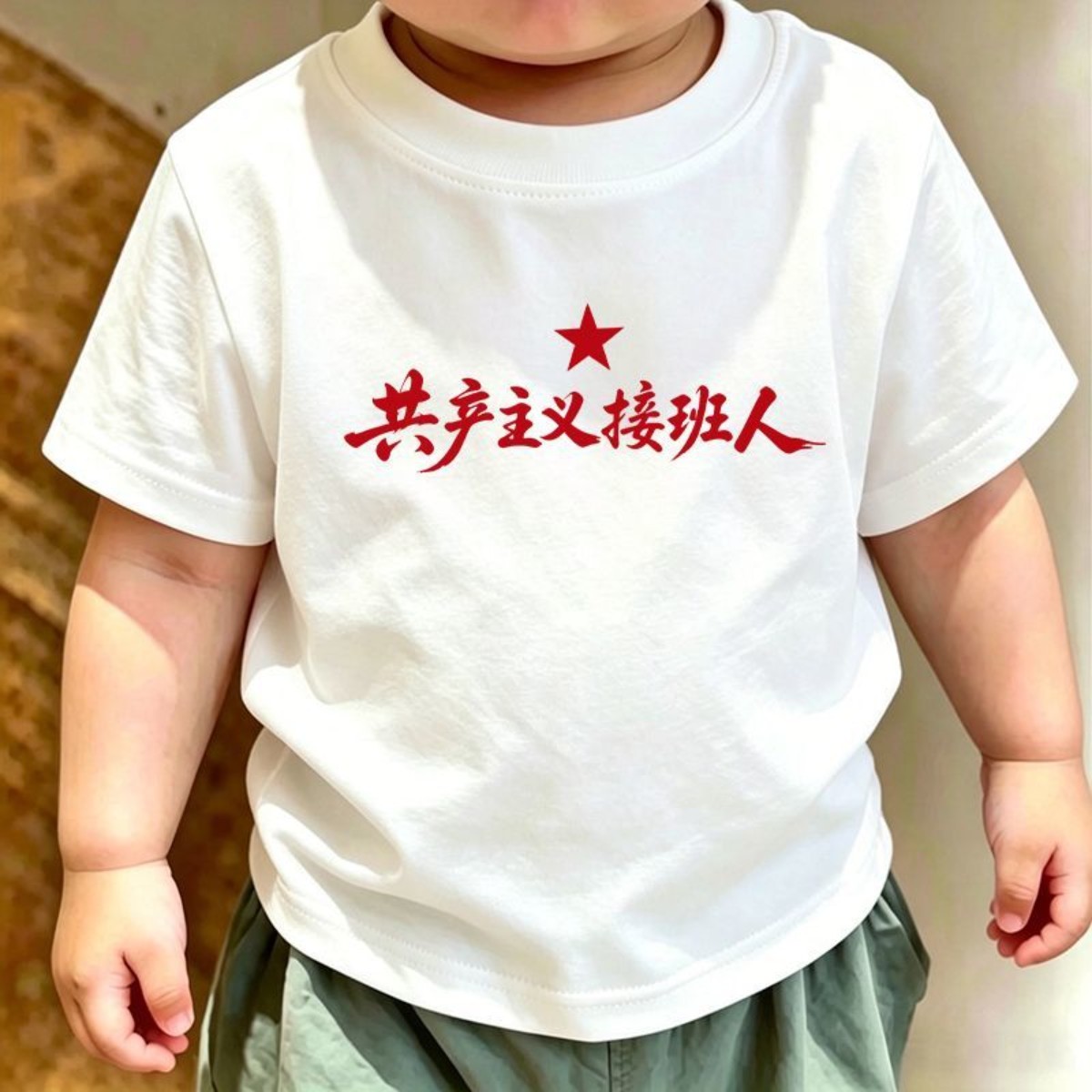 夏季新品趣味文字儿童纯棉短袖共产主义男女童接班人少年学生T恤