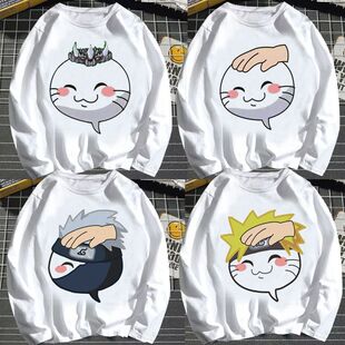 火影忍者手游决斗场表情包衣服学生挑衅摸头动漫长袖情侣t恤男女