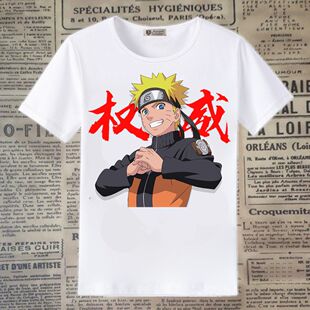 权威影忍者手游周边佐助鸣人短袖t恤夏季男女抽象上衣学生半袖T恤