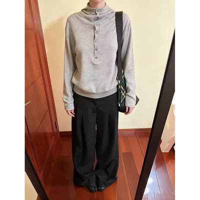 NOT UGLY新品百搭韩版大码个性糯亲肤连帽针织衫男女散口卷边毛衣