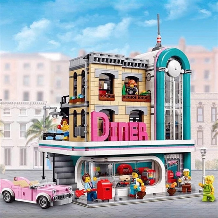 适用乐高美式怀旧餐厅10260城市街景建筑巴黎埃菲尔铁塔积木玩具