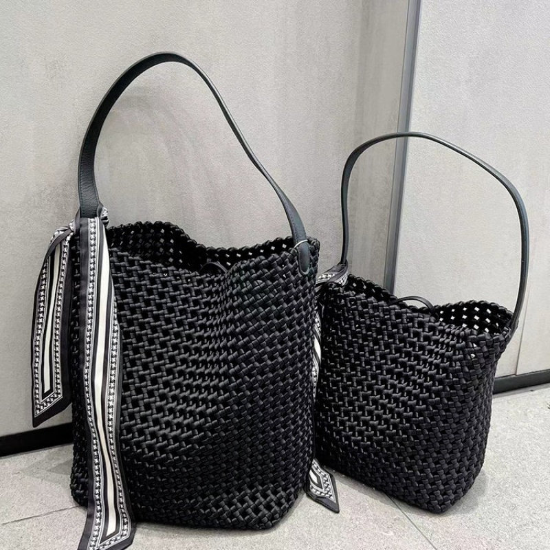 韩版大容量尼龙布水桶包手工编织
