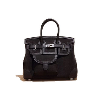 新款cargo口袋铂金包cm复古帆布拼接真皮手提包大容量通勤