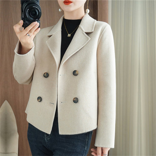 楼兰妮双面绒羊毛大衣女短款西装
