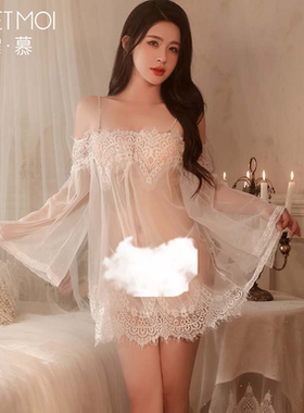 霏慕吊带珠串后开衩透纱睡裙女