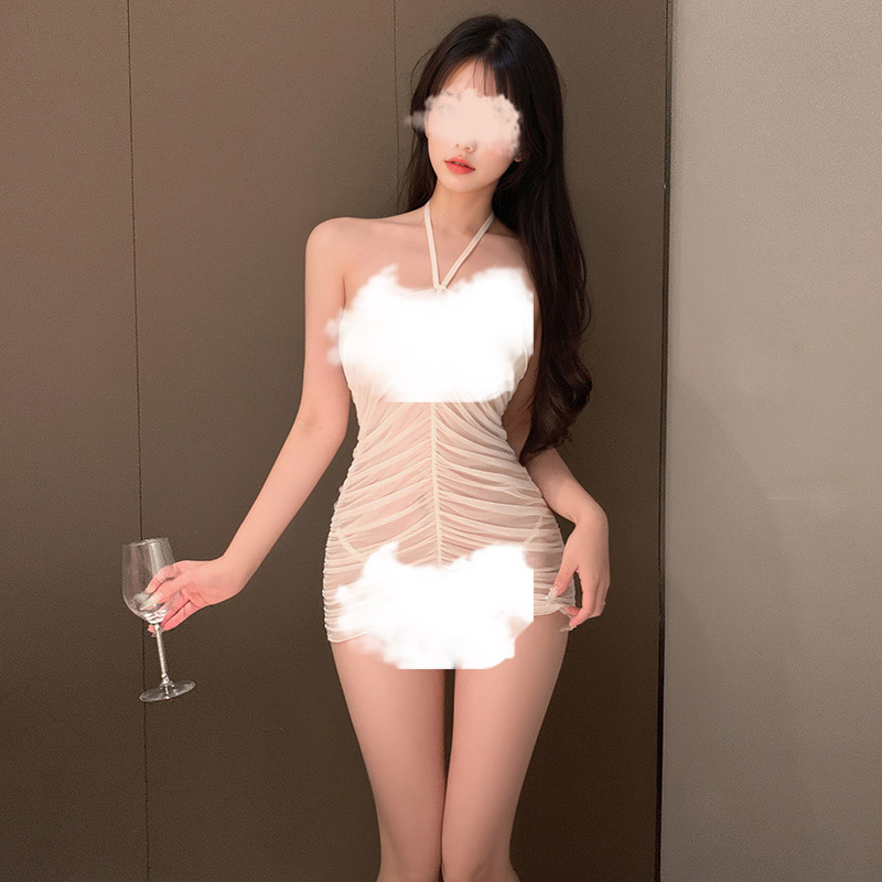 霏慕抽褶透視網(wǎng)紗裙睡裙女夏季秋季性感睡衣裙子純欲風(fēng)家居服裙子