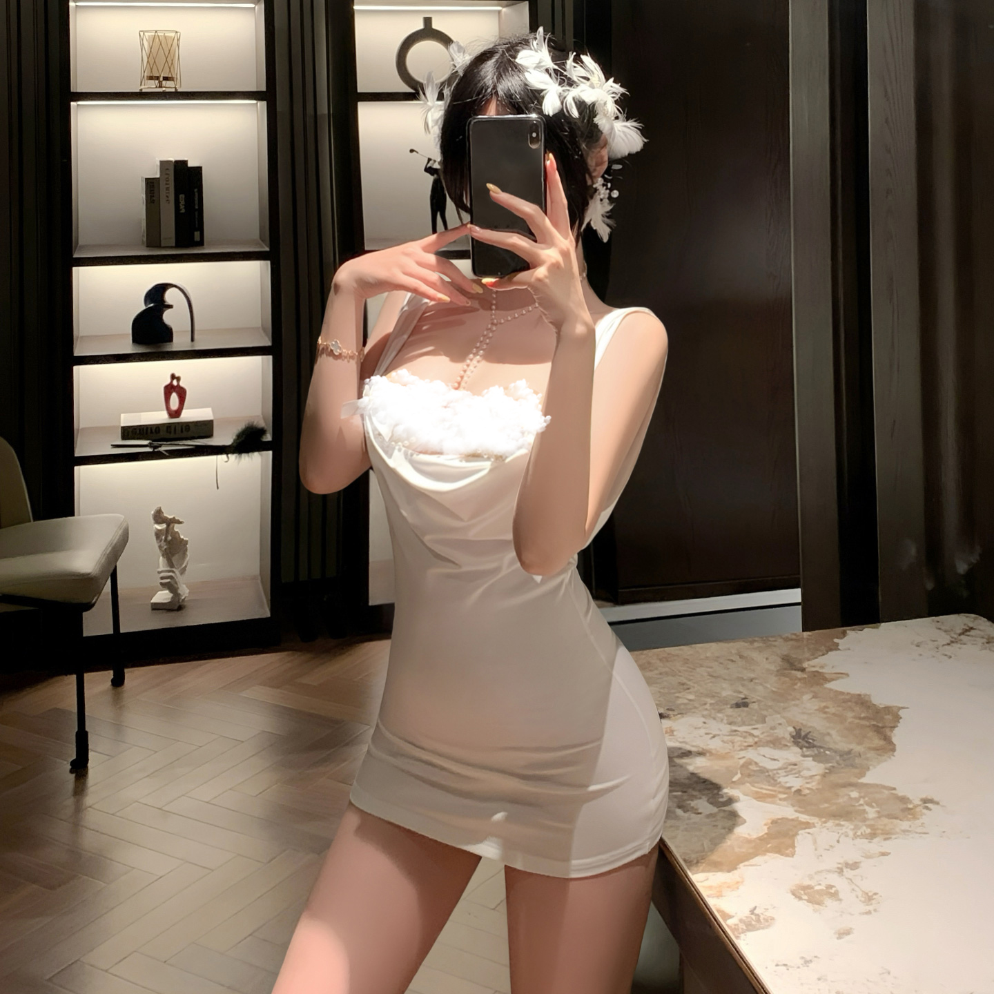 霏慕神秘维纳斯胸链包臀裙睡裙女2025新款纯欲夏季性感睡衣情趣qq