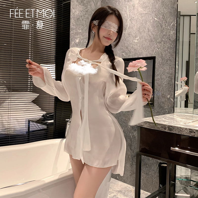 霏慕丝滑光泽感男友衬衫睡裙女