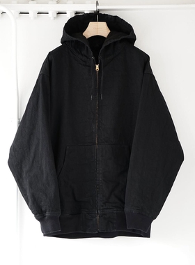 COMOLI Black denim zip parka 25AW 黑色牛仔宽松拉链帽衫外套