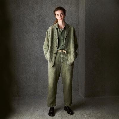 HERILL做旧亚麻人字纹工装夹克