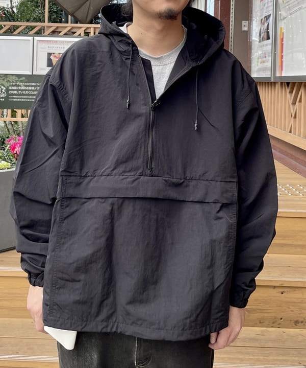 BEAMS Nylon anorak parka 24SS 半拉链户外抽绳宽松连帽套头夹克 男装 夹克 原图主图