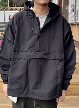 BEAMS Nylon anorak parka 24SS 半拉链户外抽绳宽松连帽套头夹克