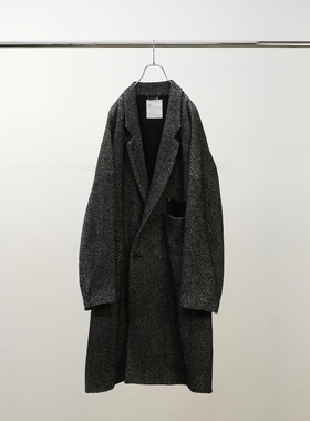 ANCELLM SEMI-DOUBLE CHESTER COAT 25AW 羊毛亚麻混纺人字纹风衣