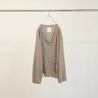 ANCELLM真丝深领做旧破坏针织T恤