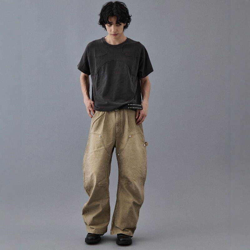 CONZ duck double knee curved pants26SS复古双膝猎鸭弯刀画家裤