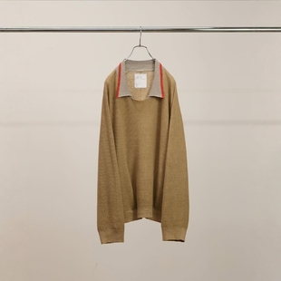 KNIT26SS复古亚麻蕾丝镂空撞色船领衬衫 COLLAR CONTRAST ANCELLM