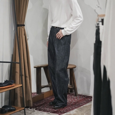 T.T复古白耳泥染宽松冈山牛仔裤