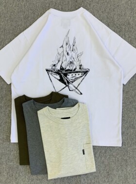 现货 SNOW PEAK × JS 23SS 联名背后印花户外机能口袋短袖T恤