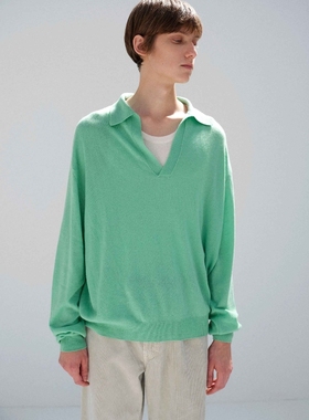 AURALEE SUPER FINE KNIT SKIPPER POLO26SS羊绒真丝船长领针织衫