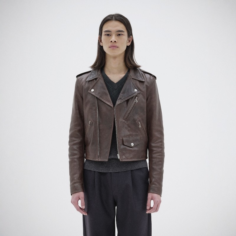 AURALEE LAMB LEATHER RIDERS JACKET25AW土耳其绵羊复古染色皮衣