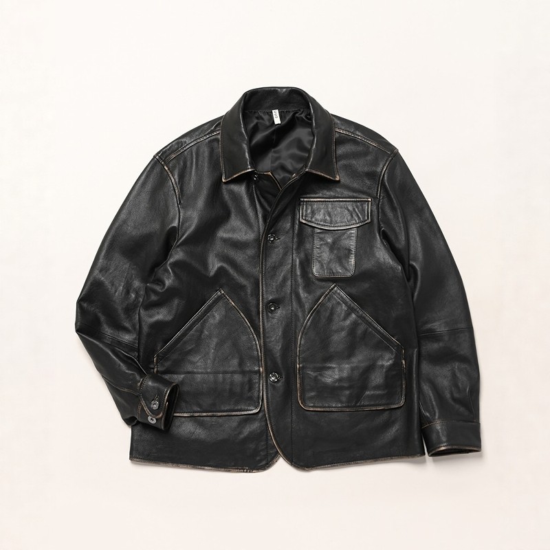 CCU HUNTING JKT 25AW 复古做旧口袋羊皮宽松猎装皮衣夹克