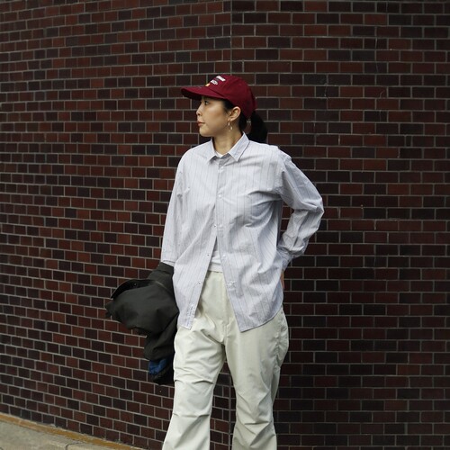 nanamica包芯纱混纺条纹长袖衬衫