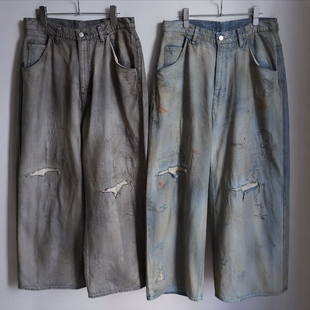 ANCELLM #04 AGING01 25AW 做旧水洗染色油漆破坏刀割宽松牛仔裤