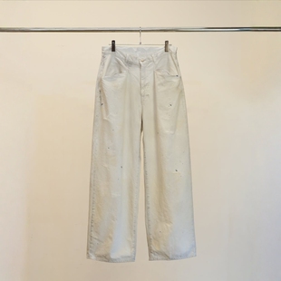 10oz AGING type ANCELLM 26SS复古轻量宽松泼墨白色牛仔裤