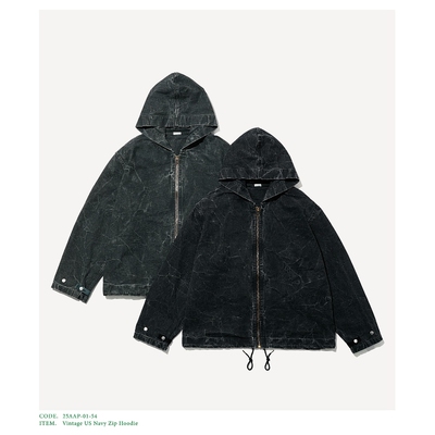 A.PRESSE复古做旧拉链连帽夹克