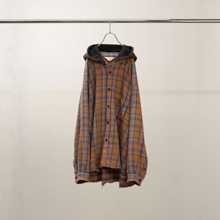 ANCELLM NEL CHECK HOODIE SHIRT25AW做旧法兰绒磨毛格纹连帽衬衫
