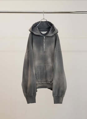 ANCELLM LIGHT LOOP ZIP HOODIE 26SS 做旧轻量染色半拉链帽衫