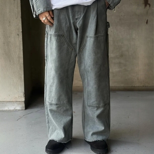 N.HOOLYWOOD TUCK PANTS 25AW 做旧破坏染色帆布宽松工装画家长裤