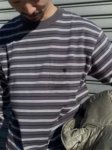 T恤 Stripes Oversized shirt23AW日产条纹口袋长袖 GOLDWIN